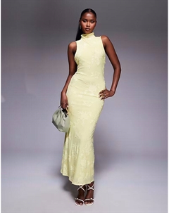 Длинное платье с халтер-воротником, открытой спиной и драпировкой желтого цвета Asos design