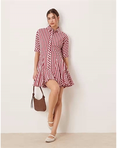 Гламурное мини-платье-рубашка Swing в вишнево-красную клетку Glamorous