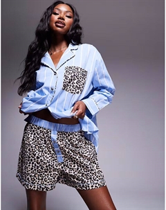 Смешивать и сочетать тканые полосатые и леопардовые принты пижамные шорты-боксеры Asos design