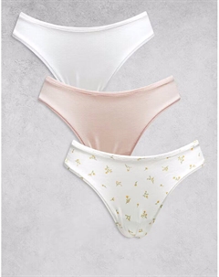 - комплект из 3 пар трусиков-бразильских трусиков разных цветов с укороченным поясом спереди и кружевной отделкой Lindex