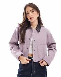 Укороченная куртка с потертым воротником и кожаным кроем в серо-сиреневом цвете Asos design