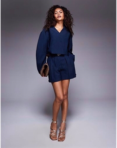 Строгие фактурные шорты с поясом в темно-синем цвете Asos design