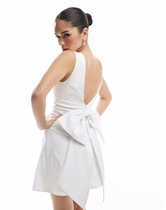 Bridal структурированное мини-платье из бенгалина с бантом на спине белого цвета Tfnc