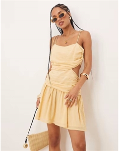 Платье мини на бретельках с жатым эффектом и завязками песочного цвета Asos design