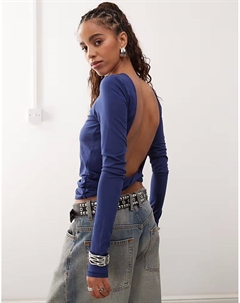 Длинный топ с открытой спиной в будничном стиле темно-синего цвета Weekday