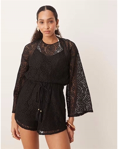 Мини-комбинезон с длинными рукавами и шнурком черного цвета Asos design