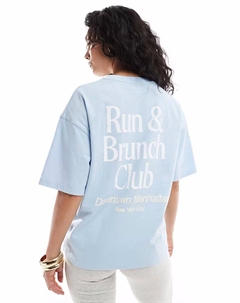 Футболка «Running Club» свободного кроя синего цвета Pull & bear