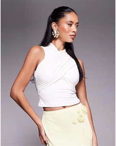 Топ из полиамида с перекрестными запахами кремового цвета Asos design