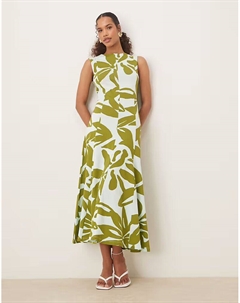 Сарафан миди из хлопка без рукавов с крупным зеленым цветочным принтом Asos design