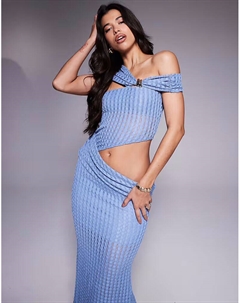 Платье-бандо миди с асимметричной отделкой на одно плечо и золотой отделкой светло-голубого цвета Asos design