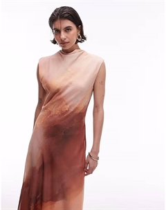 Платье-миди из шифона с розовым принтом омбре Mango