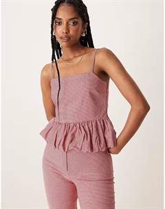 Красная майка в мелкую клетку со сборками по подолу Mango