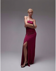 Платье-бандо макси с рюшами от, Kaia Gerber, розового цвета Mango