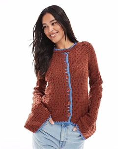 Кардиган крючком с узором «одеяло» коричневого цвета Asos design