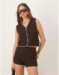 Коорд. майка с пуговицами спереди, связанная крючком, шоколадного цвета Asos design