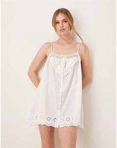 Ночная рубашка mini с вышивкой по краю и завязкой-лентой цвета слоновой кости Asos design