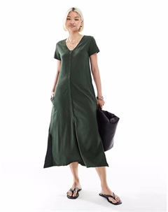 Платье-миди с короткими рукавами на пуговицах из джерси в спортивной сумке зеленого цвета Superdry