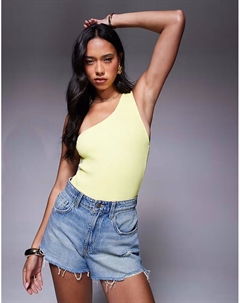 Боди в рубчик на одно плечо цвета сливочного желтого Asos design