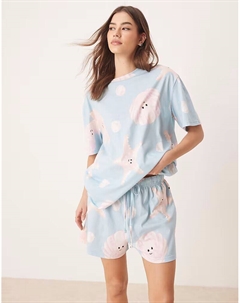 Комплект из футболки и шорт свободного кроя нежно-голубого цвета Asos design