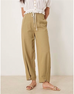 Льняные брюки с многосторонними хлястиками цвета хаки Asos design