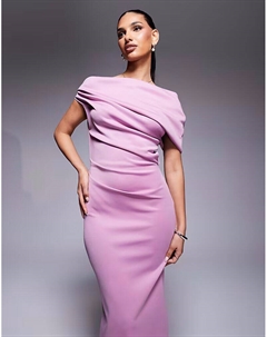 Платье-миди из структурированного материала с приспущенной линией плеч в лиловом цвете Asos design
