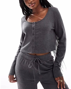 Lounge, комбинируемый топ серого цвета с длинными рукавами и застежкой на пуговицы Asos design