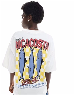 Футболка Ricacosta с графическим принтом сардин белого цвета Pull & bear