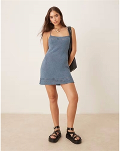 Платье мини с вырезом халтер и ажурной отделкой синего цвета Asos design