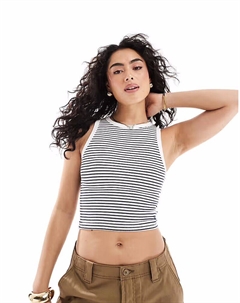 Топ в полоску, ребристый, белый Pull & bear