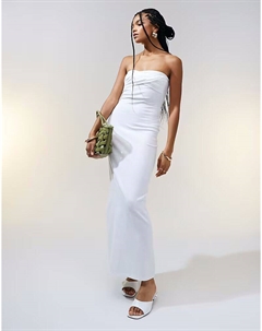 Платье-бандо мидакси с перекрученной деталью на груди белого цвета - БЕЛЫЙ Asos design