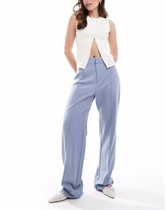 Прямые брюки с передним швом синего цвета Pull & bear