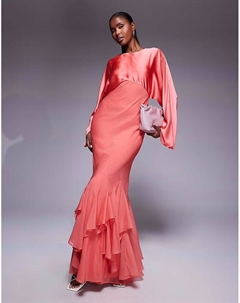 Платье макси с рукавами-накидкой кораллового цвета Asos design