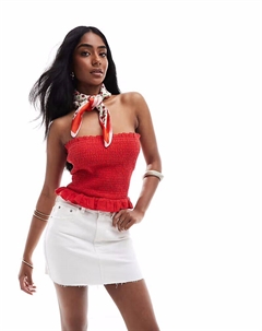 Джинсовая мини-юбка с необработанным краем белого цвета Pull & bear