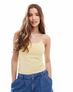 Топ из полиамида с бретельками и рельефным узором бледно-желтого цвета Pull & bear