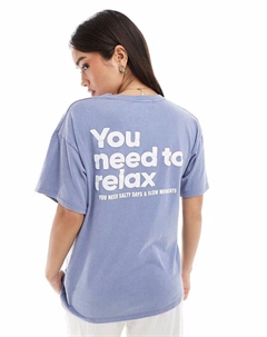 Футболка Relax с графическим принтом в выцветшем синем цвете Pull & bear