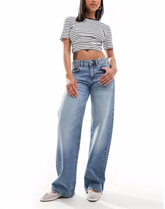 Джинсы прямого кроя с низкой посадкой, средне-синего цвета Pull & bear