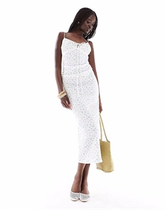 Длинное платье с мелким цветочным узором белого цвета Pull & bear