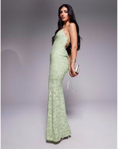 Платье макси без рукавов со шнуровкой на спине светло-зеленого цвета Asos design