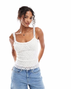 Майка с оборками белого цвета Pull & bear