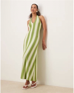Длинное платье с бретелью через шею в зеленую полоску Asos design