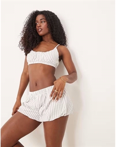 Плетеный бюстгальтер-бралетт и короткие шаровары пижамный комплект в серую полоску Asos design