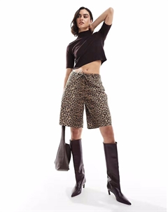 Джинсовые шорты с завязками и леопардовым принтом - КОРИЧНЕВЫЕ Only