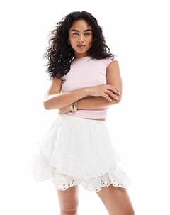 Мини-юбка-шорты с многоуровневой вышивкой белого цвета Object