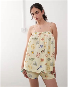 Восстановленный винтажный пляжный халат-трапеция с желтым почтовым принтом Reclaimed vintage