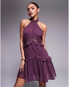 Мини-платье с кружевной вставкой цвета баклажан Asos design