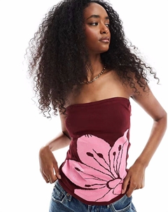 Вязаный топ-бандо с крупным цветком розового цвета Asos design