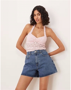 Джинсовые длинные шорты А-силуэта, короткие, средне-синего цвета Asos design