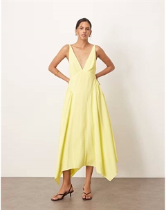 Платье миди с перекрещивающимися деталями на спине и пышной юбкой желтого цвета Arrange