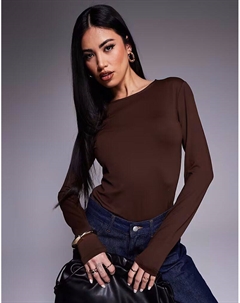 Боди с длинными рукавами шоколадно-коричневого цвета Asos design