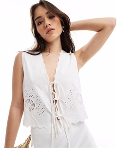 Льняной смесовый укороченный жилет с фестончатым краем и вышивкой, белый цвет 4th & reckless